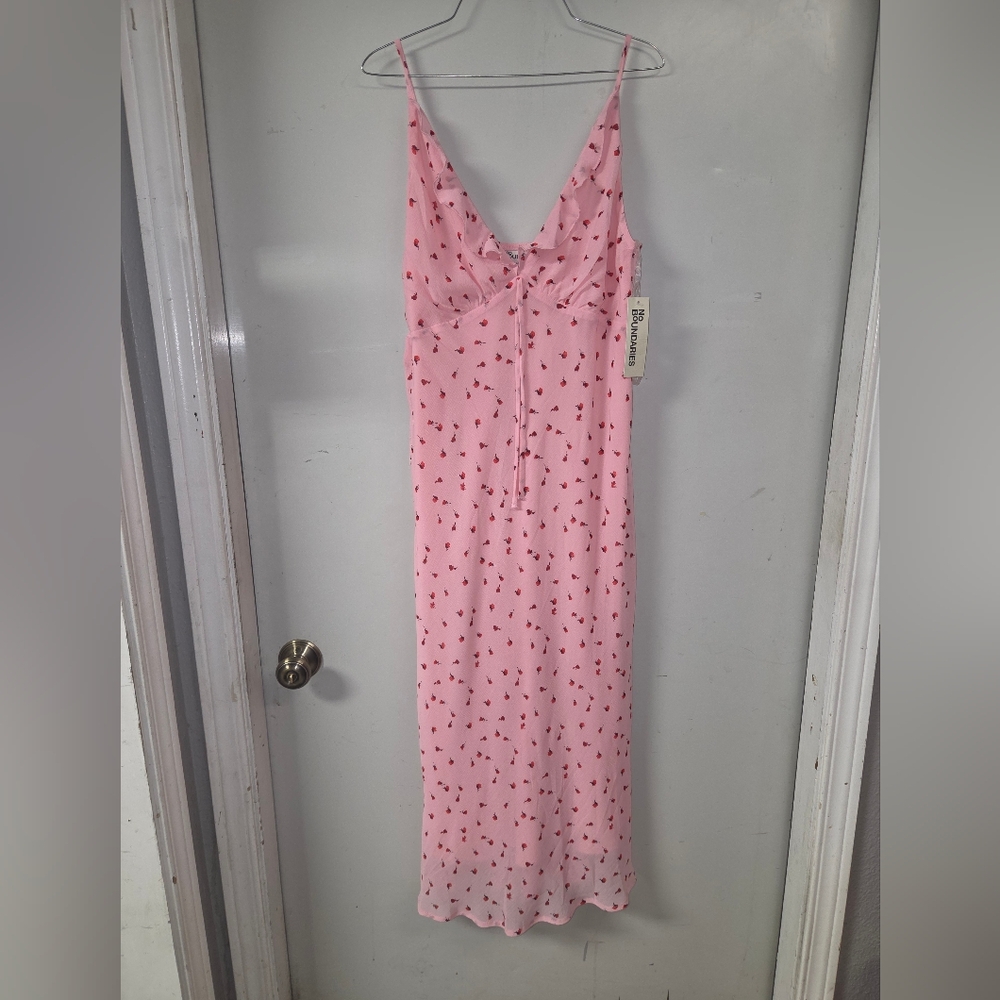 No Boundaries Pink Maxi Slip Dress with Cherry Print - Picture 3 of 6